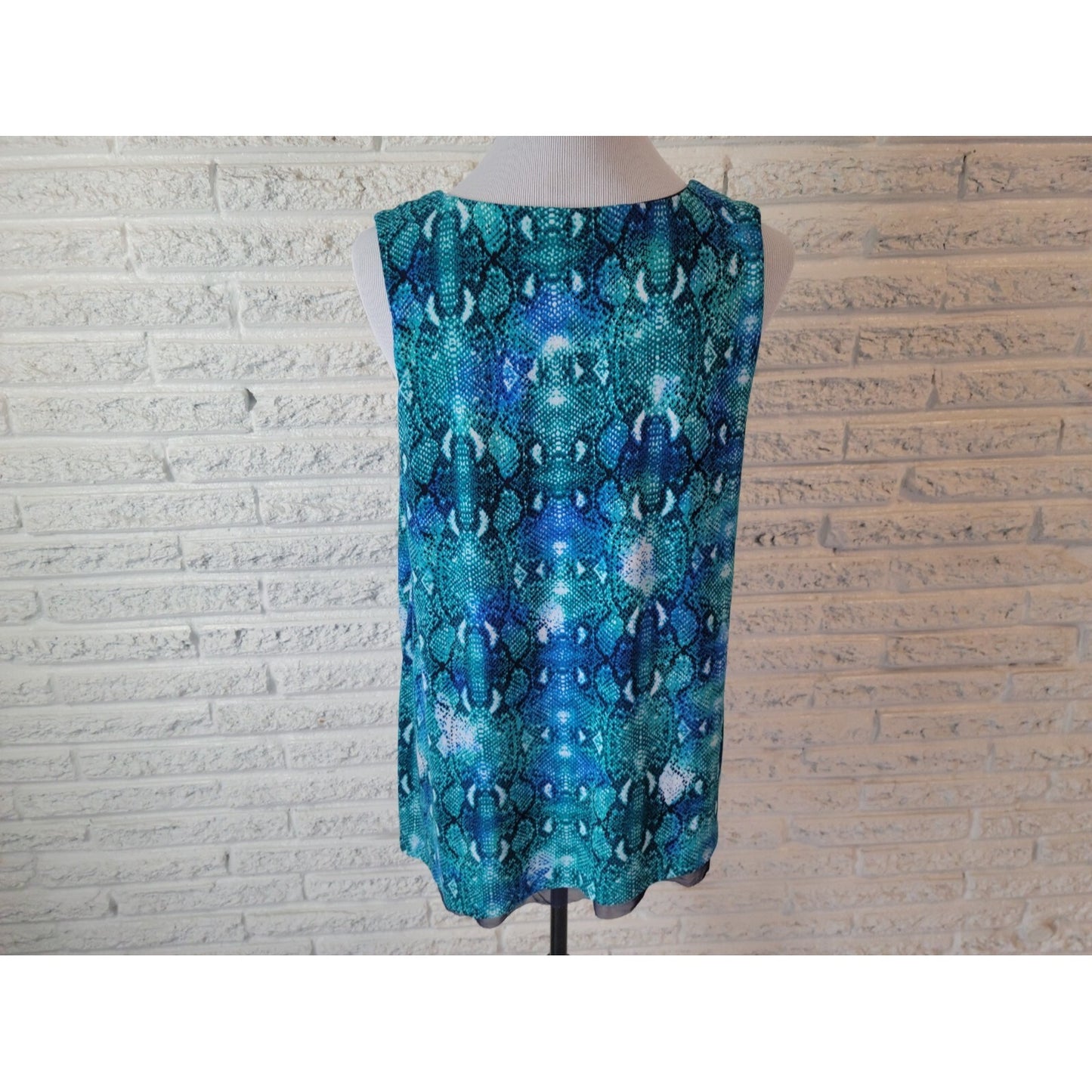 Peter Nygard Womens Top 1X Plus Tank Blue Animal Print Poly Blend Lined Comfy