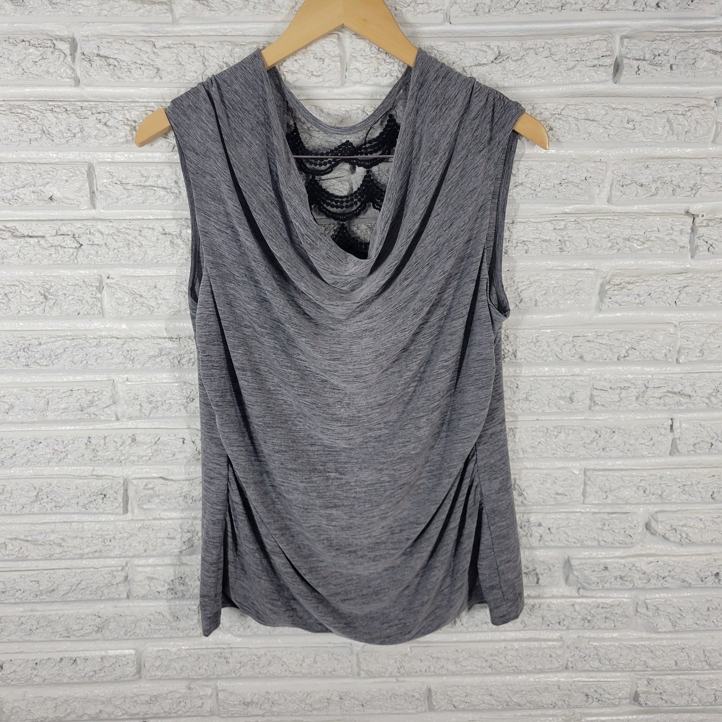 New Directions Womens Top Extra Large Sleeveless Gray Heather Mesh Back Ruched