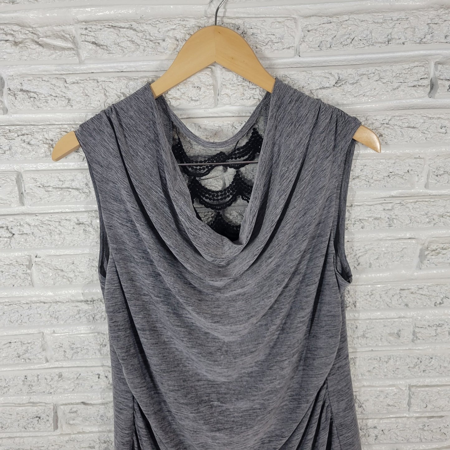 New Directions Womens Top Extra Large Sleeveless Gray Heather Mesh Back Ruched