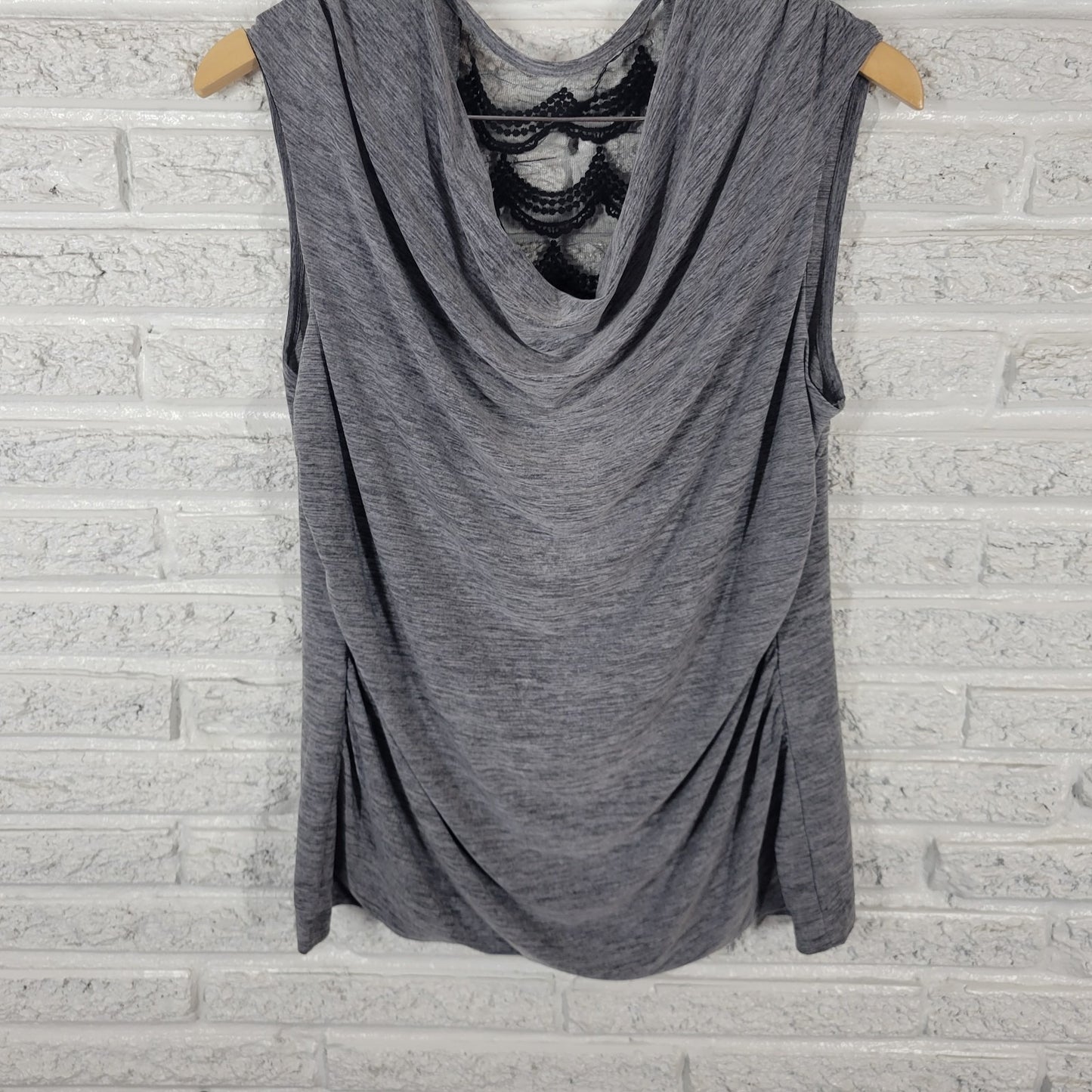 New Directions Womens Top Extra Large Sleeveless Gray Heather Mesh Back Ruched