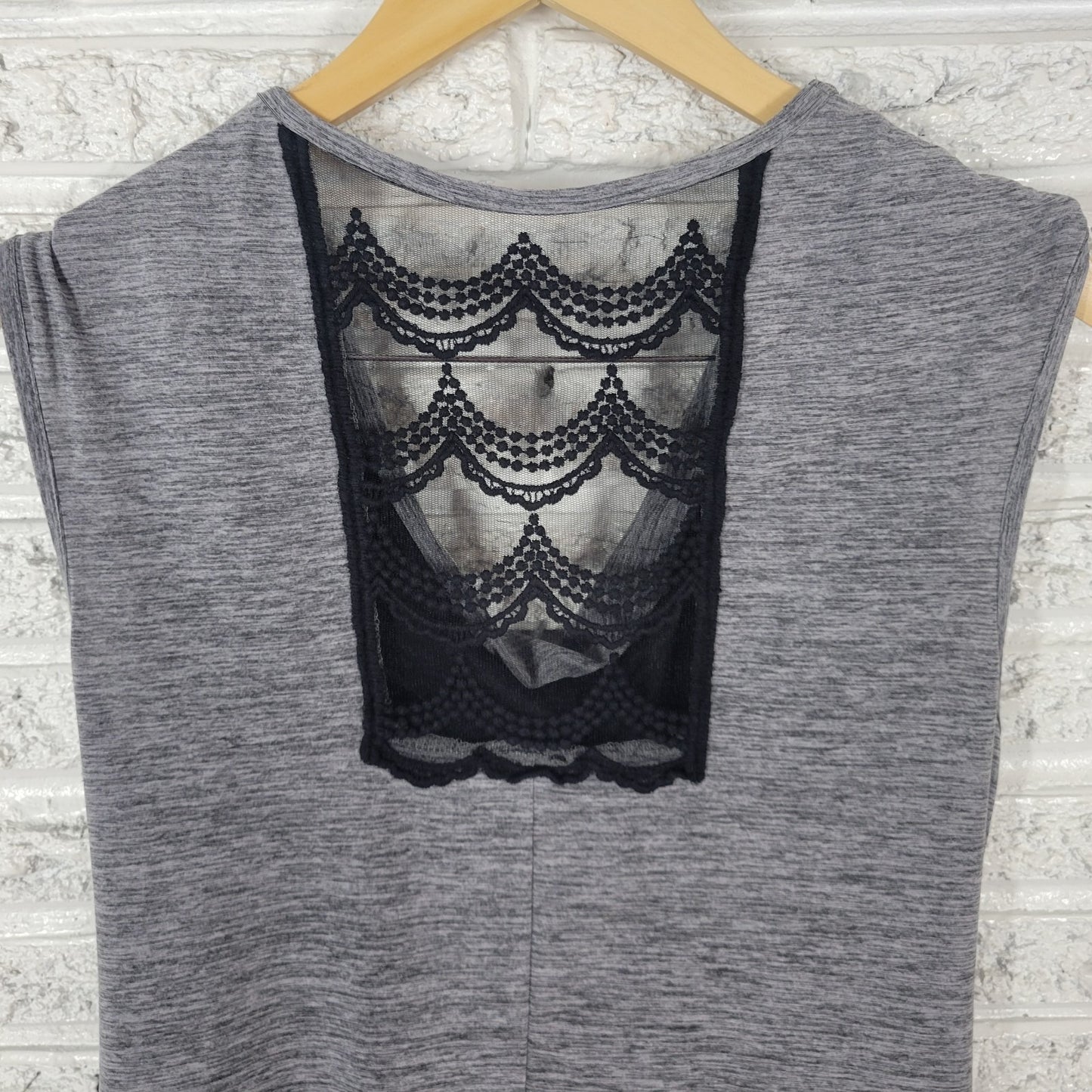 New Directions Womens Top Extra Large Sleeveless Gray Heather Mesh Back Ruched