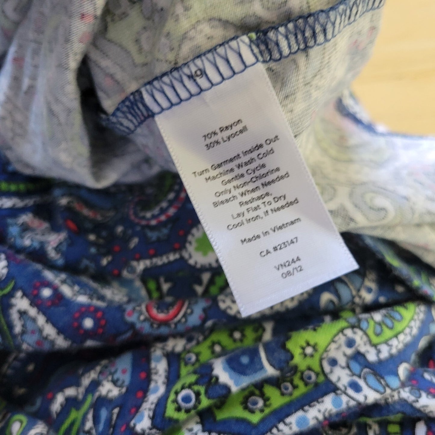 Talbots Womens Top 2X Plus 3/4 Sleeve Blue Green Paisley Comfy Quarter Button