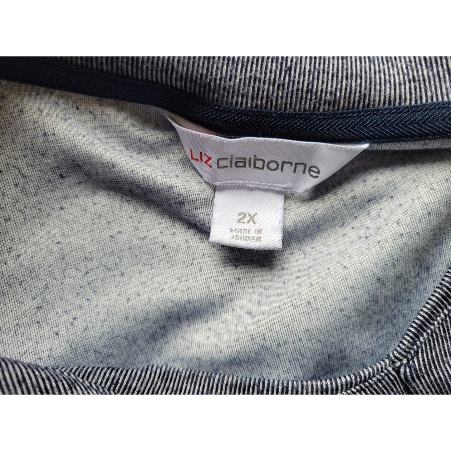 Liz Claiborne Women Top 2X Plus Tunic Knit 3/4 Sleeves Poly Blend Blue Pinstripe