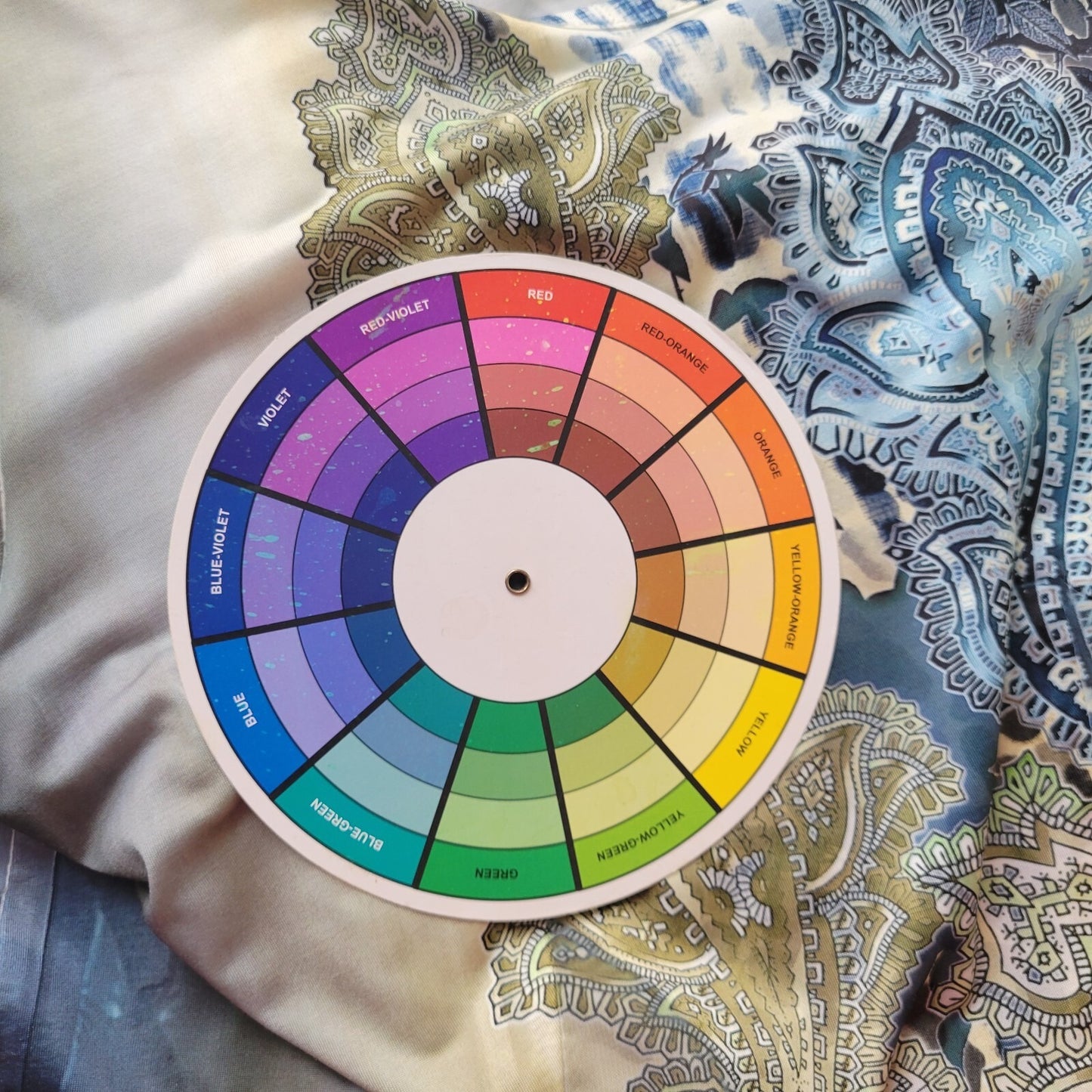 Patchington Womens Top XL 3/4 Sleeve Blue Paisley Laser Cut Hanky Hem Chiffon