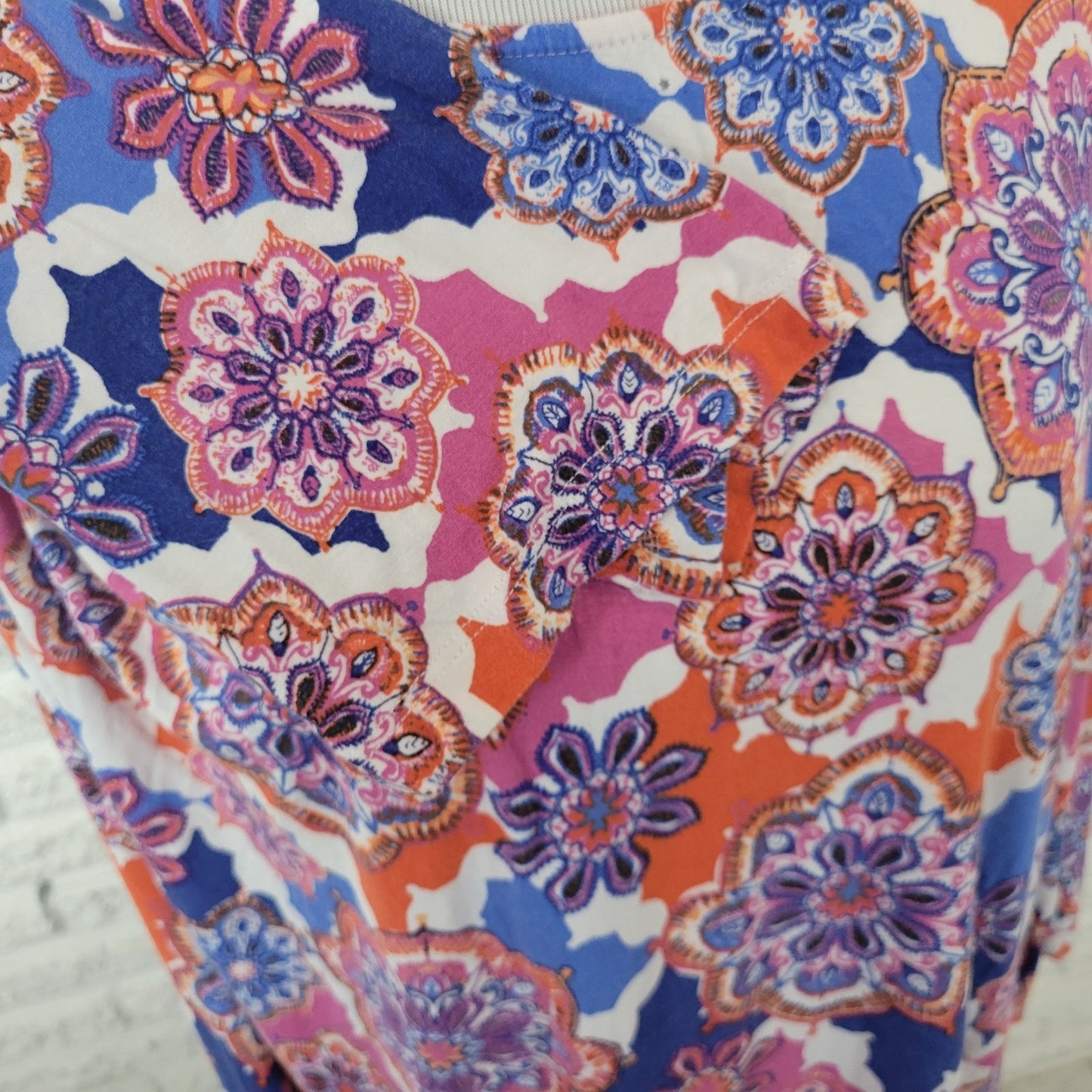 Ruby Rd Womens Top 2X Plus Tunic 3/4 Sleeve Pink Blue Geometric Rayon Comfy