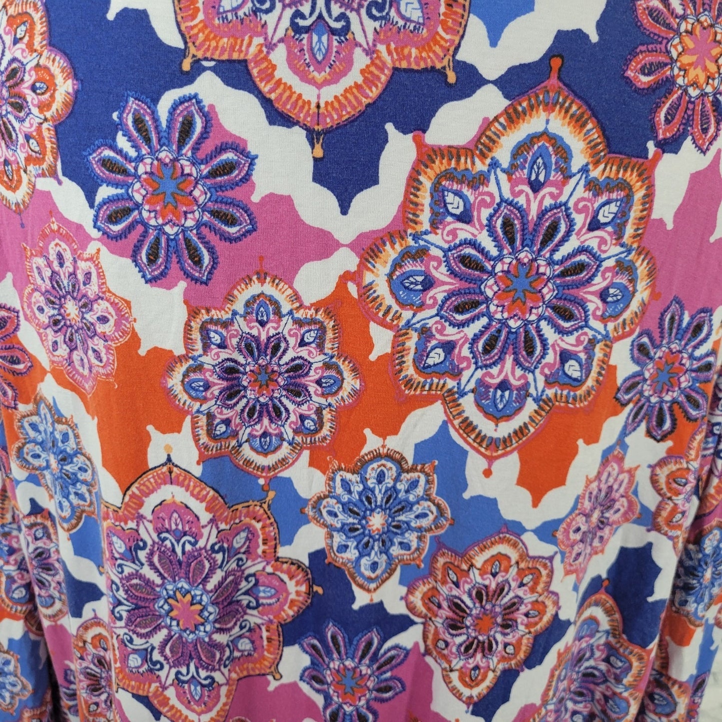 Ruby Rd Womens Top 2X Plus Tunic 3/4 Sleeve Pink Blue Geometric Rayon Comfy