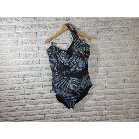Miracle Brand Embrace Curves 3X Blue One Shoulder One Piece Swimsuit Bathing