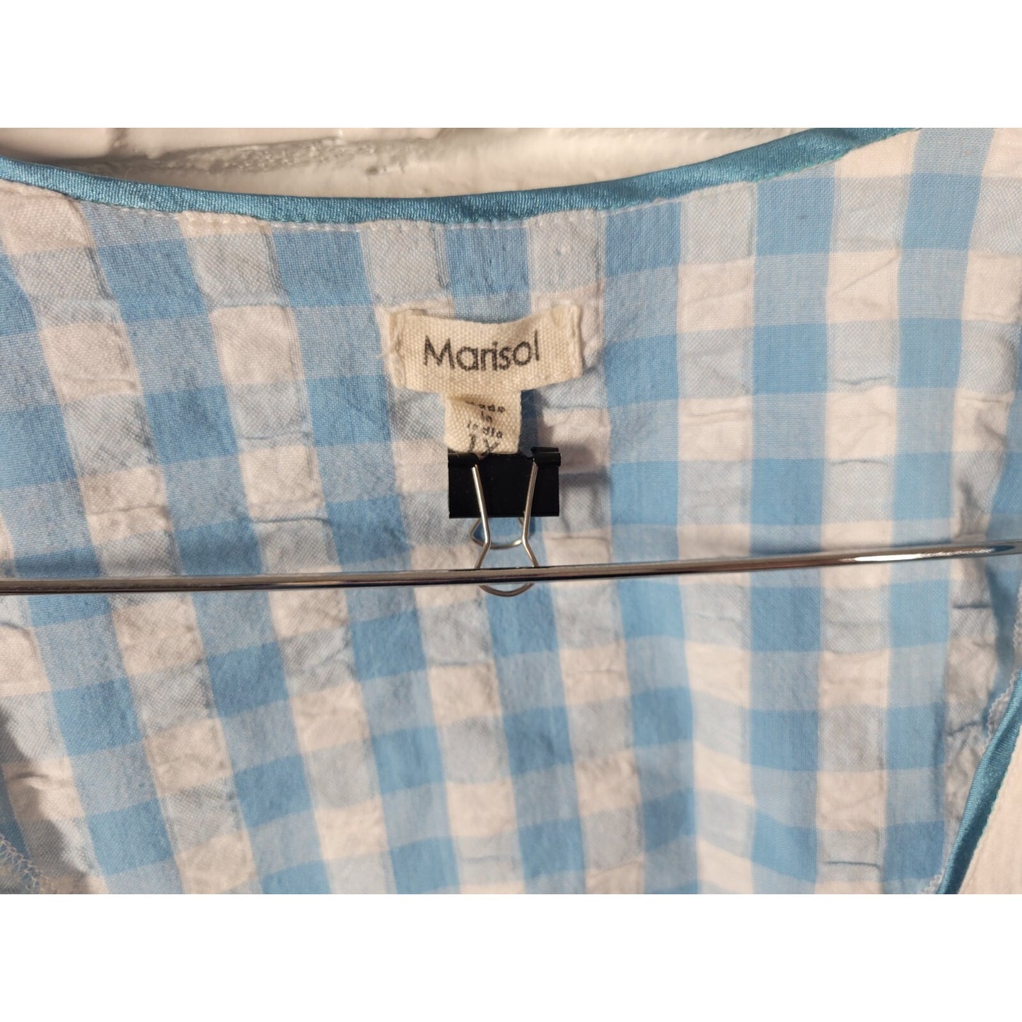 Marisol Womens Robe 1X Plus House Dress Embroidered Sleeve Blue Plaid Pockets