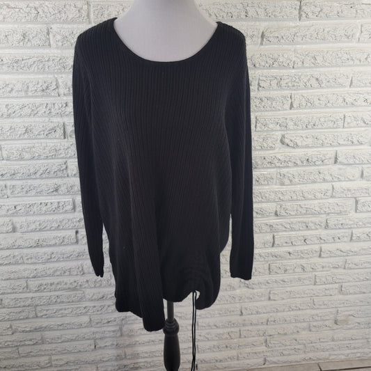 Avenue Womens Sweater 18 20 Plus Long Sleeve Ruched Side Black Acrylic Casual