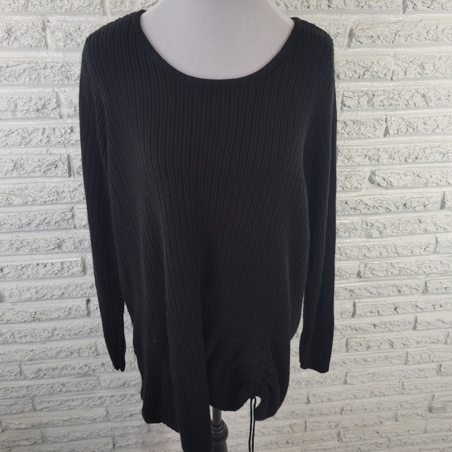 Avenue Womens Sweater 18 20 Plus Long Sleeve Ruched Side Black Acrylic Casual