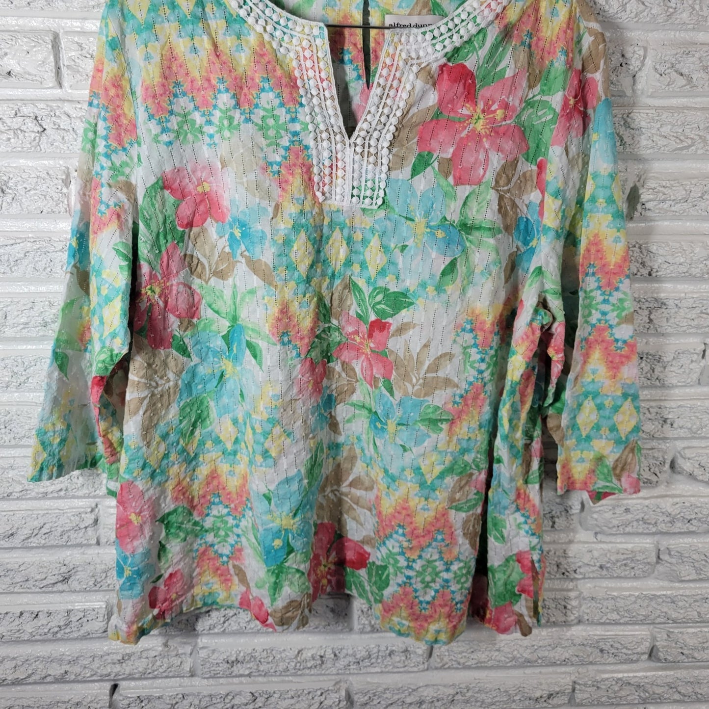 Alfred Dunner Womens Top 22W Plus Swiss Dot Pink Ric Rac Cut Outs Semi Sheer