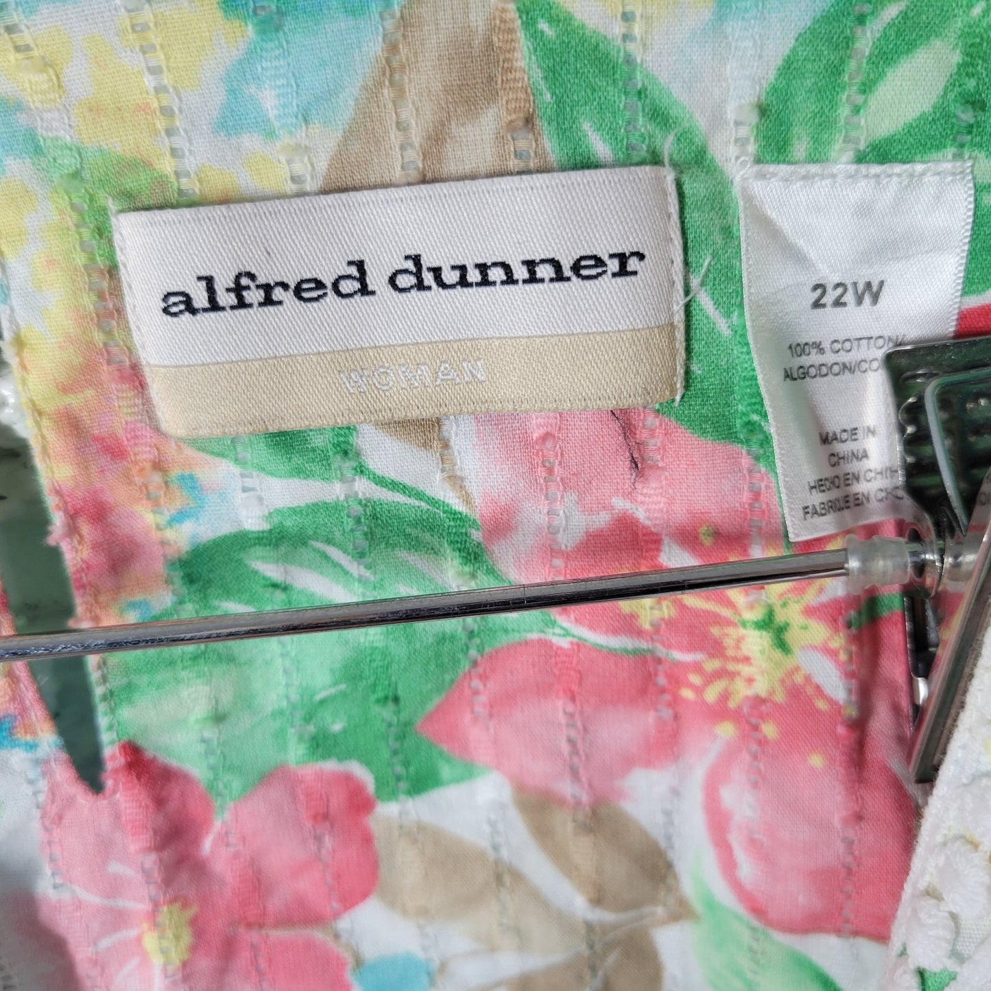 Alfred Dunner Womens Top 22W Plus Swiss Dot Pink Ric Rac Cut Outs Semi Sheer