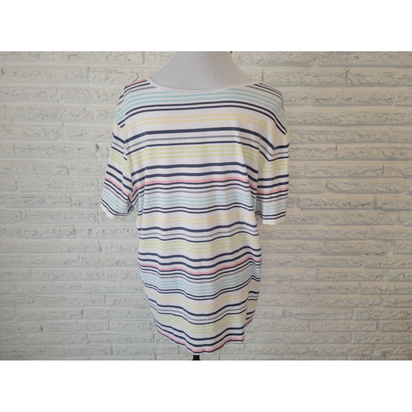 Coral Bay Womens Top 1X Plus Tee Lightweight Blue Stripe Rhinestone Casual Comfy