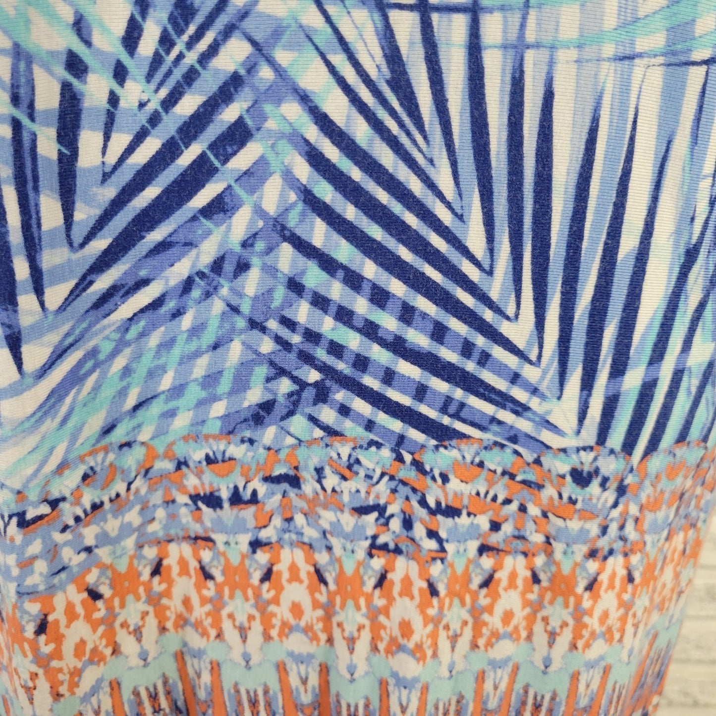 Ruby Rd PXL Tunic Blouse Blue Floral Print Keyhole Neck Asymmetric Hem FLO322XE