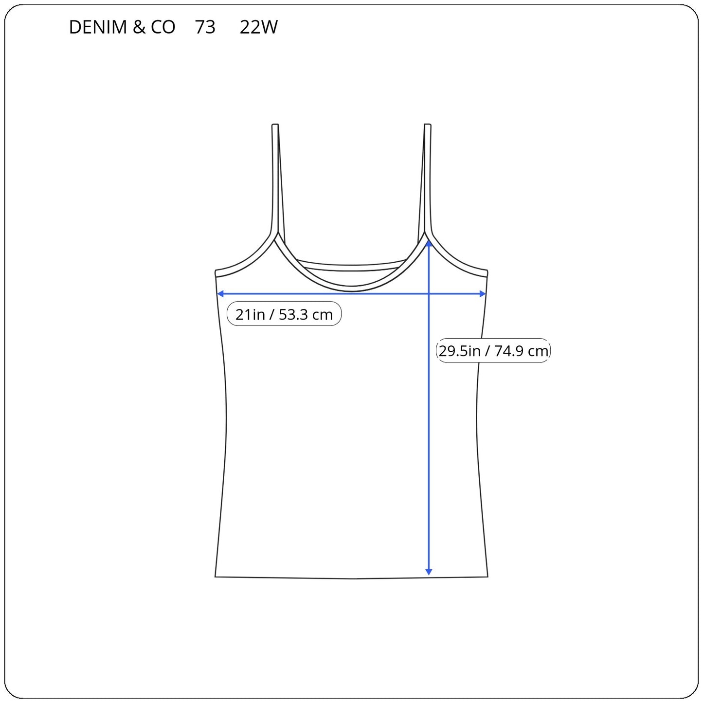 Denim & Co Womens 22W Plus Blue Tankini Swim Top Built In Bra Straps BLU45E