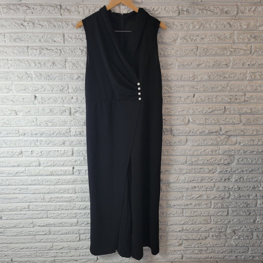 Shein Curve Womens Jumpsuit 1XL Plus Sleeveless Black Zip Office Poly Blend