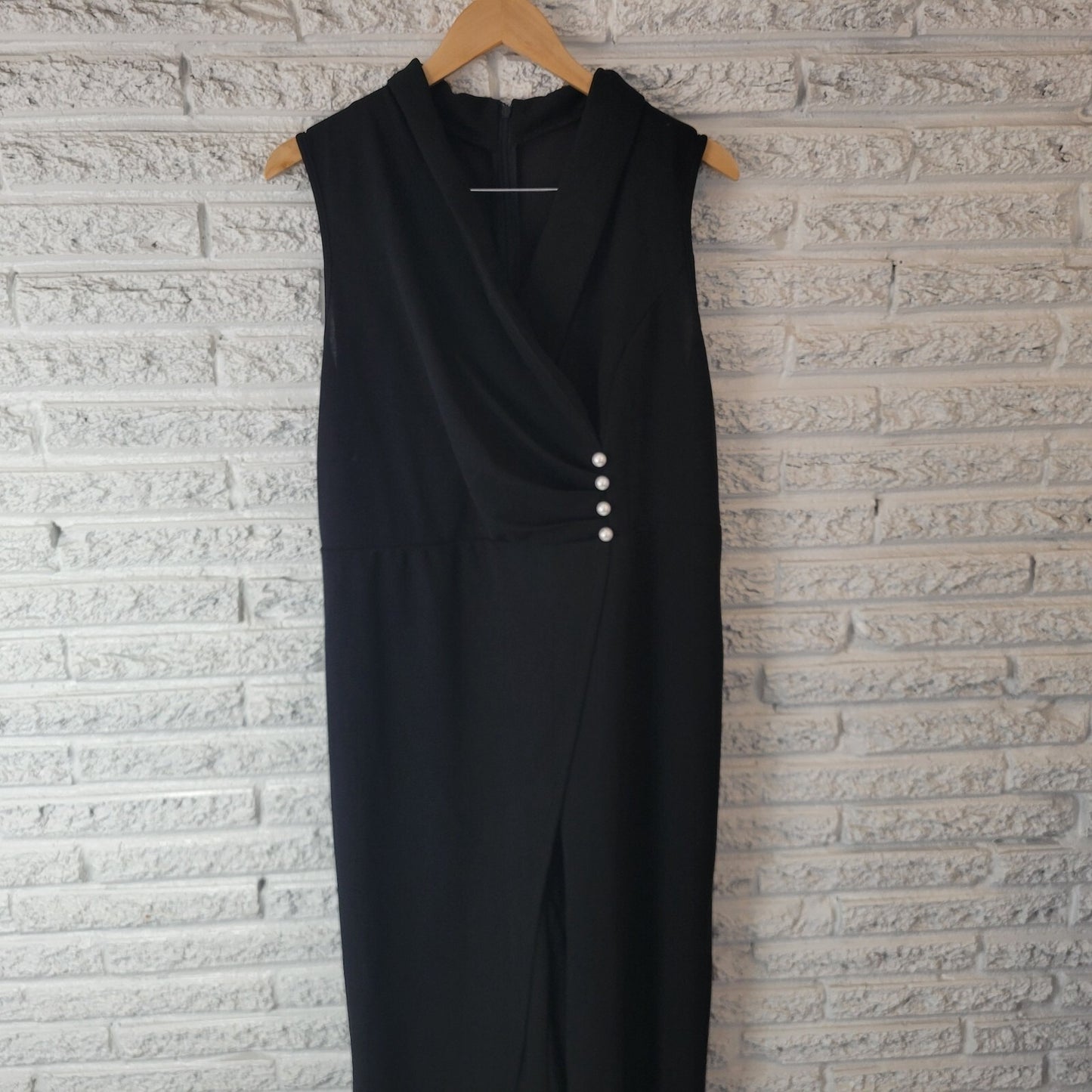 Shein Curve Womens Jumpsuit 1XL Plus Sleeveless Black Zip Office Poly Blend
