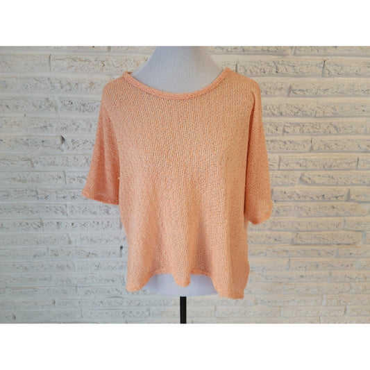 Cato Womens Sweater 22W 24W Plus Short Sleeve Open Knit Orange Asymmetric