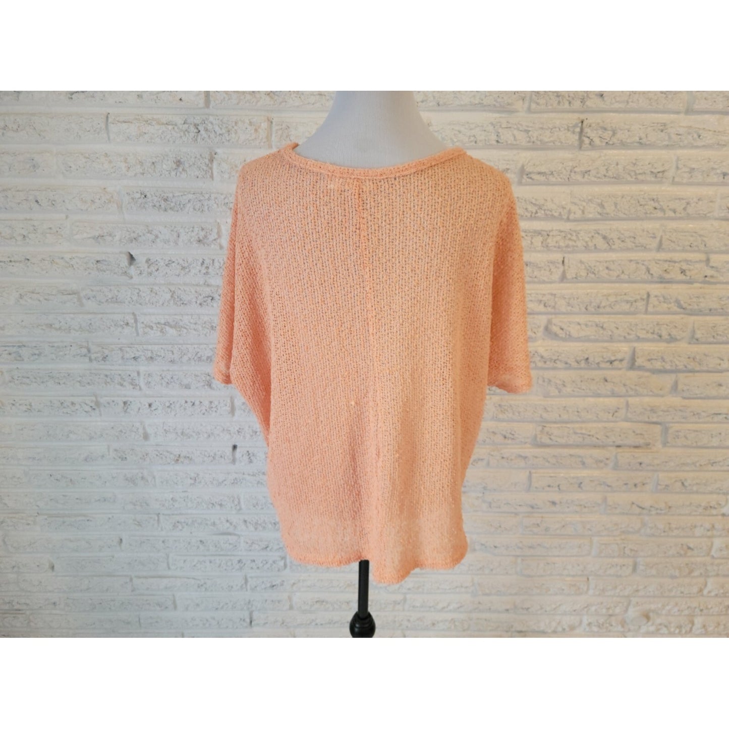 Cato Womens Sweater 22W 24W Plus Short Sleeve Open Knit Orange Asymmetric