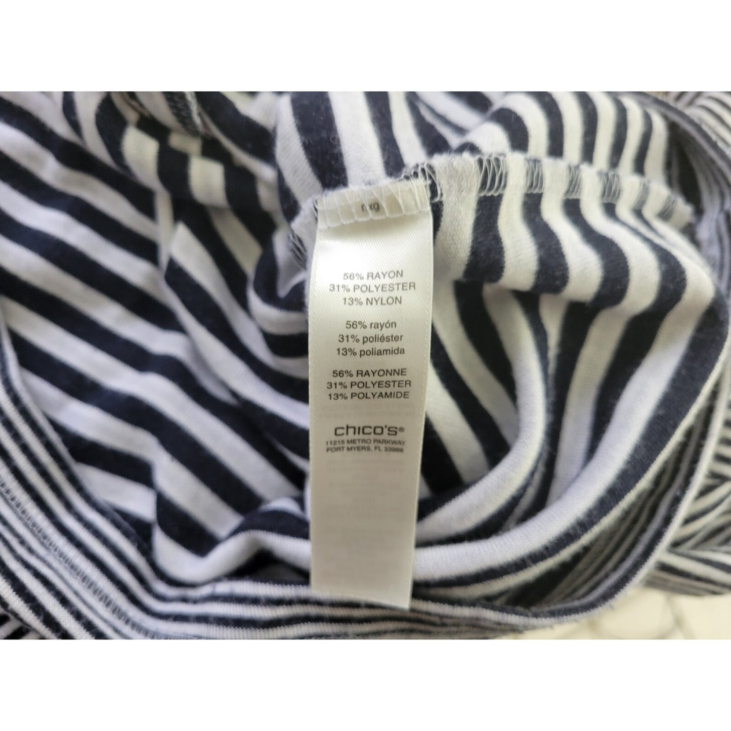 Chicos Weekends Womens Top XL Plus Knit 3/4 Sleeve Pockets Casual Black Stripe