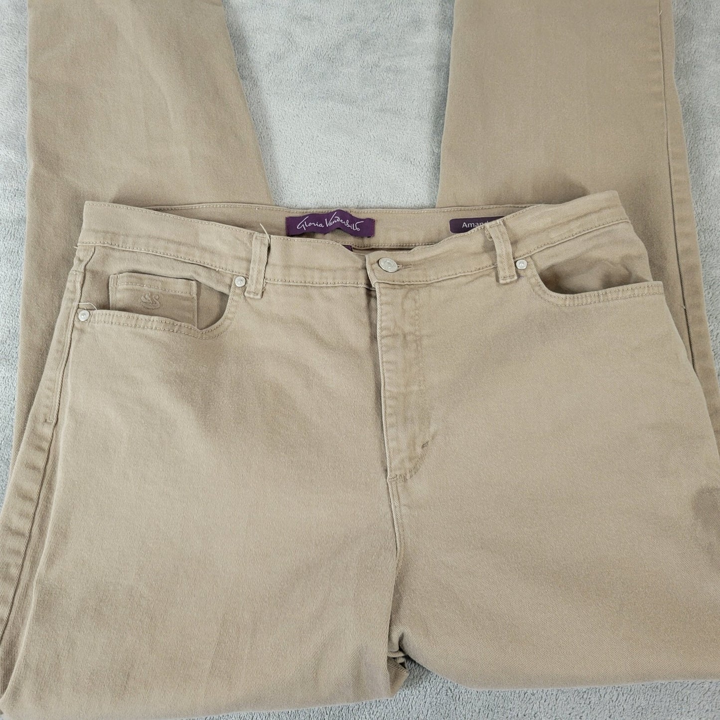 Gloria Vanderbilt Amanda Womens Jeans 18 Straight Leg Beige Denim Cotton Blend