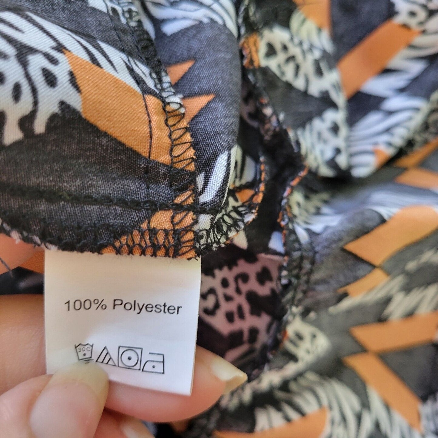 Shein Curve Womens Top 1XL Plus Crop Smock Sleeve Side Zip Orange Geometric