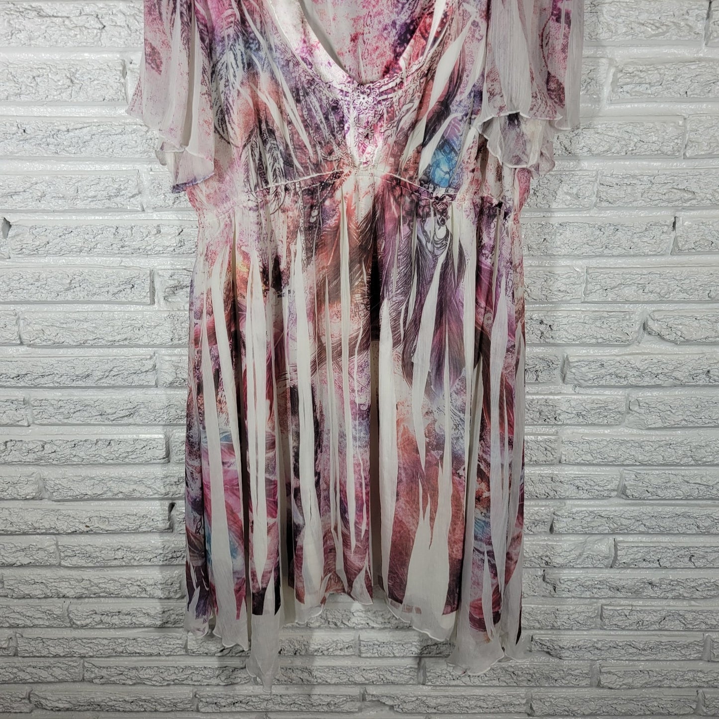 Maurices Women Dress 2 2X Plus Fit Flare Flowy Purple Brown Watercolor Laser Cut