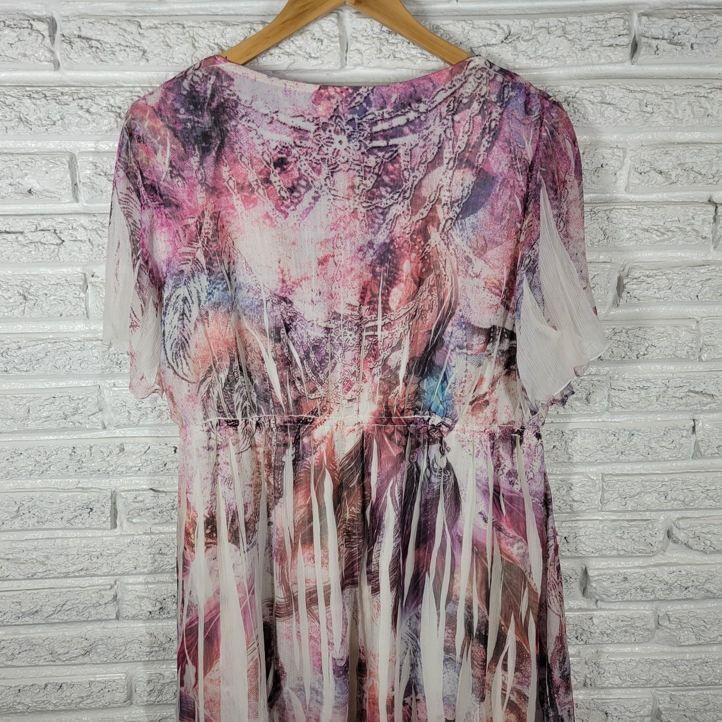 Maurices Women Dress 2 2X Plus Fit Flare Flowy Purple Brown Watercolor Laser Cut