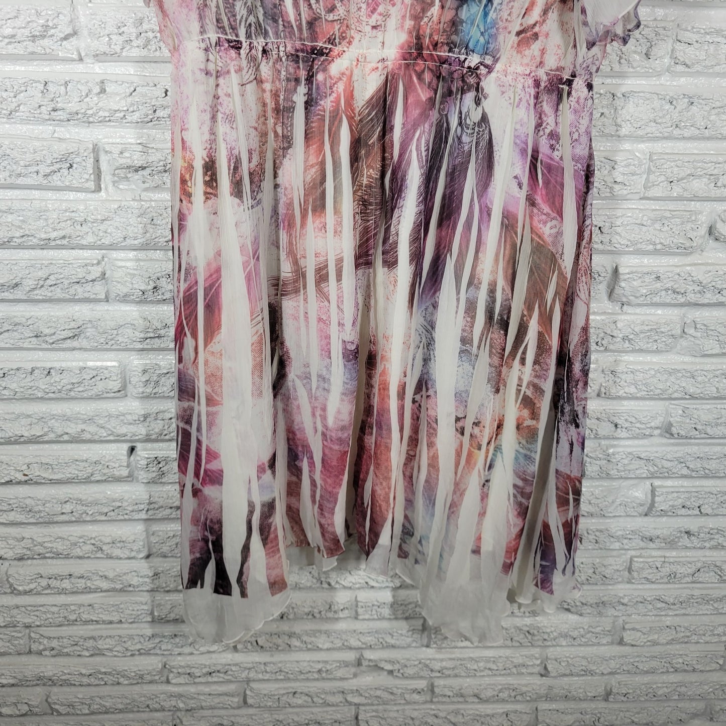 Maurices Women Dress 2 2X Plus Fit Flare Flowy Purple Brown Watercolor Laser Cut