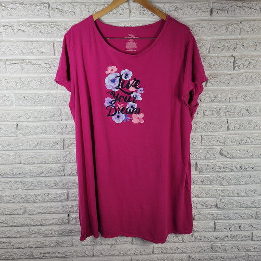 Secret Treasures 2X 3X Pajama Top Pink Floral Crew Neck Live Your Dream PIN3E