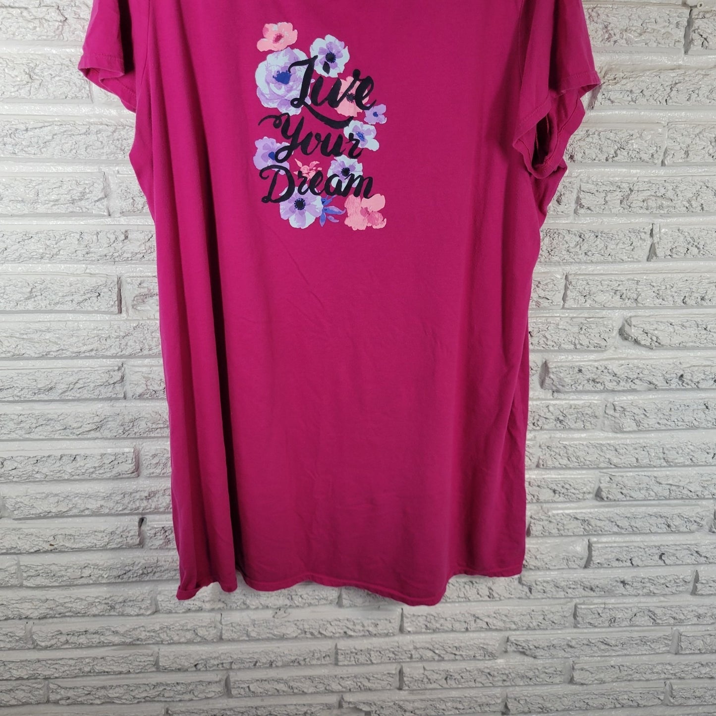 Secret Treasures 2X 3X Pajama Top Pink Floral Crew Neck Live Your Dream PIN3E
