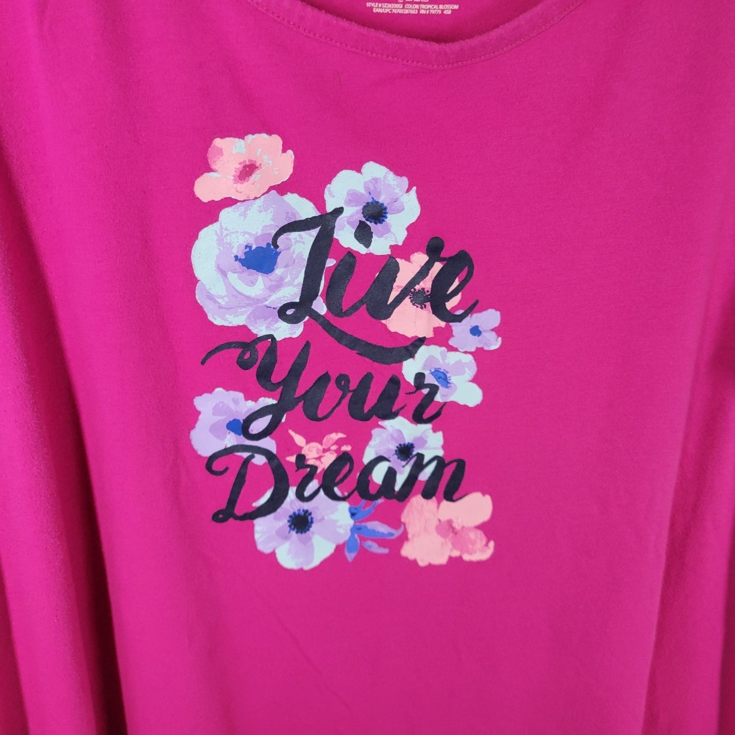 Secret Treasures 2X 3X Pajama Top Pink Floral Crew Neck Live Your Dream PIN3E