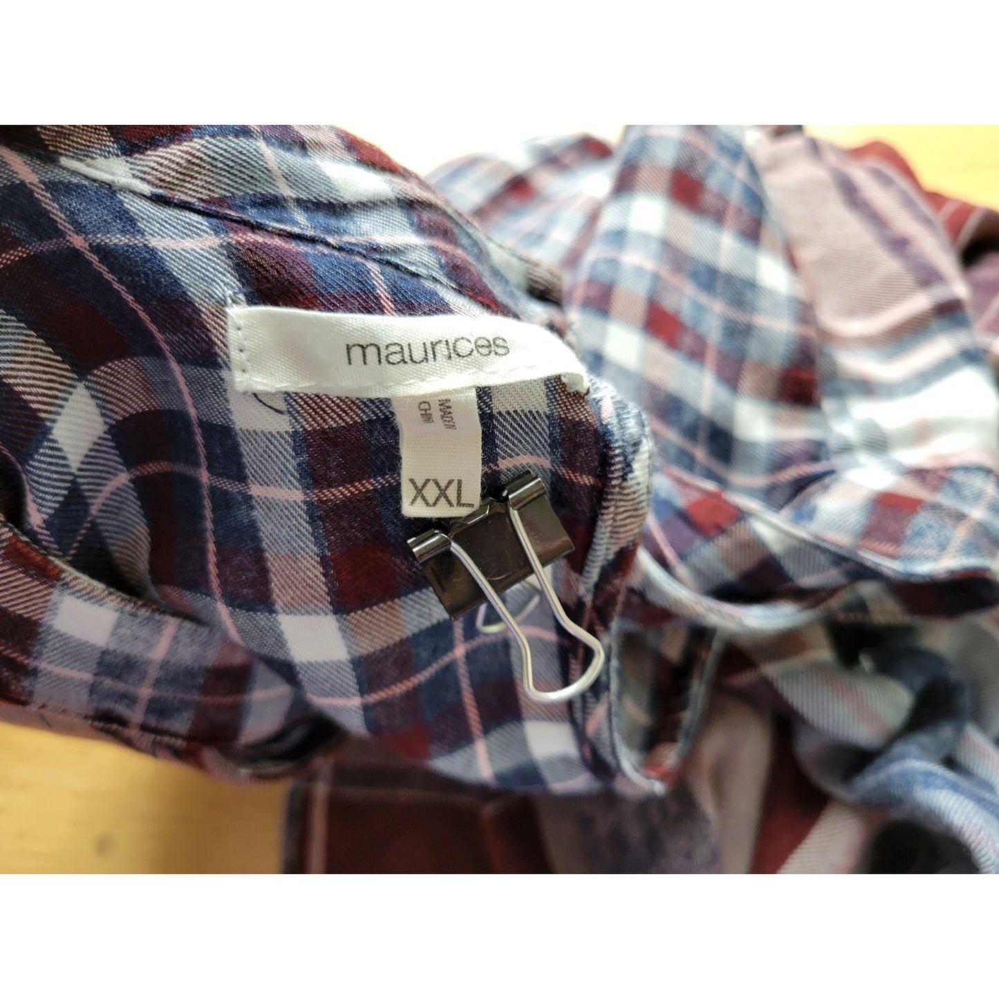 Maurices Womens Top XXL Plus Tunic Long Sleeve Keyhole Neck Rayon Purple Plaid