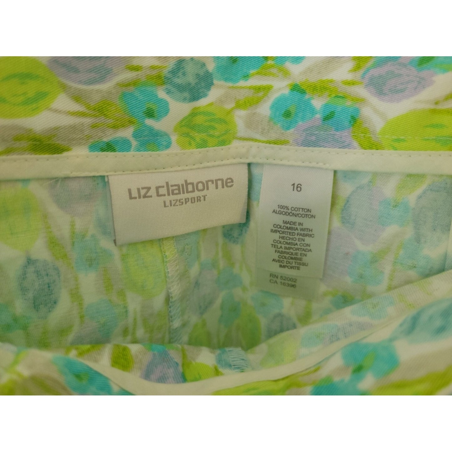 Liz Claiborne Lizsport Womens Skirt 16 Mini Pencil Straight Cotton Blue Floral