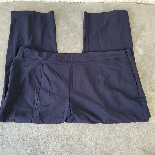 Basic Editions Womens Pants 3X Plus Side Zip Blue Poly Blend Comfy Office Casual