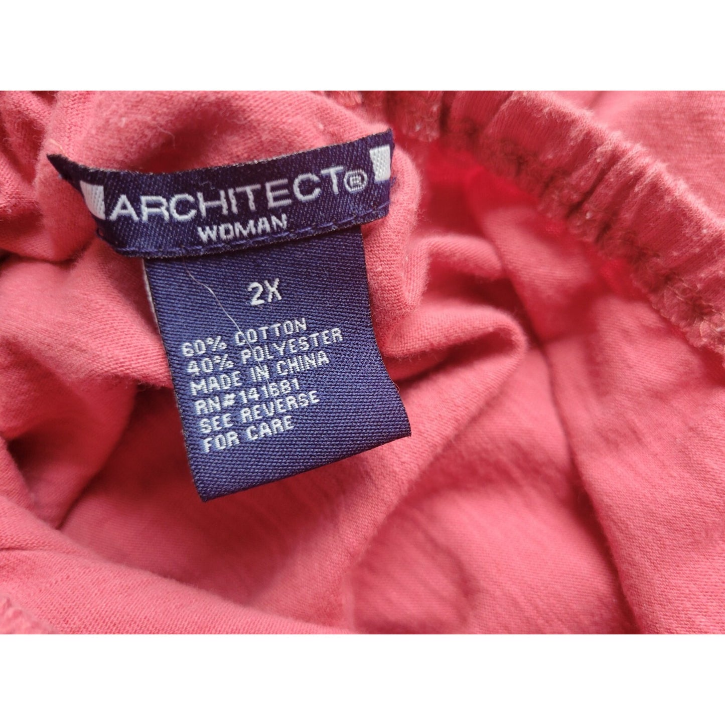 Architect Womens Top 2X Plus 3/4 On Off Shoulder Muted Red Floral Embroidery