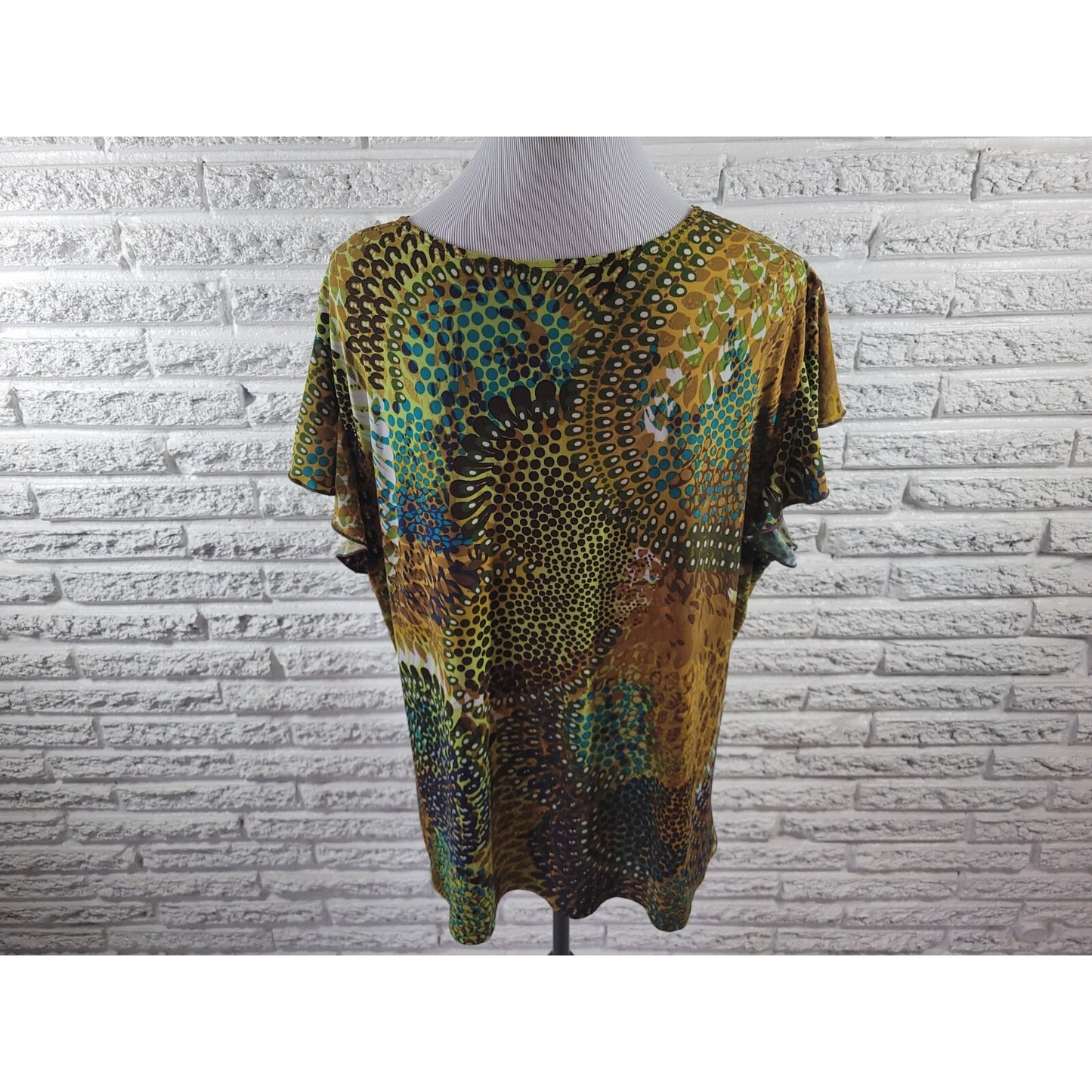 Cato Womens Top 18W 20W Plus Flutter Sleeve Buckle Brown Watercolor Casual