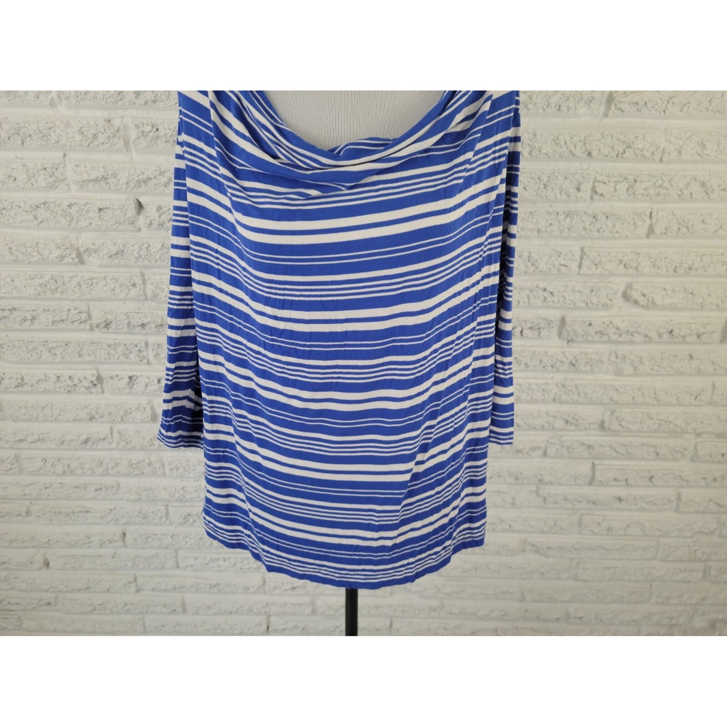 Lane Bryant Womens Top 18 20 Plus Pullover 3/4 Sleeve Draped Blue Stripe Cowl