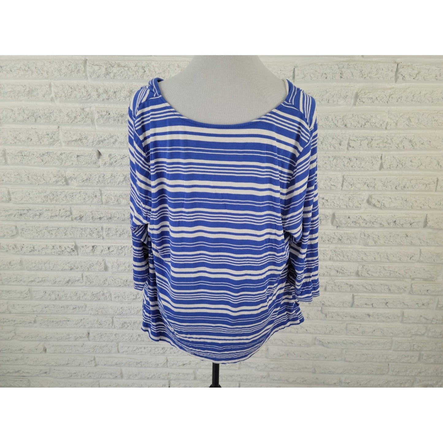Lane Bryant Womens Top 18 20 Plus Pullover 3/4 Sleeve Draped Blue Stripe Cowl