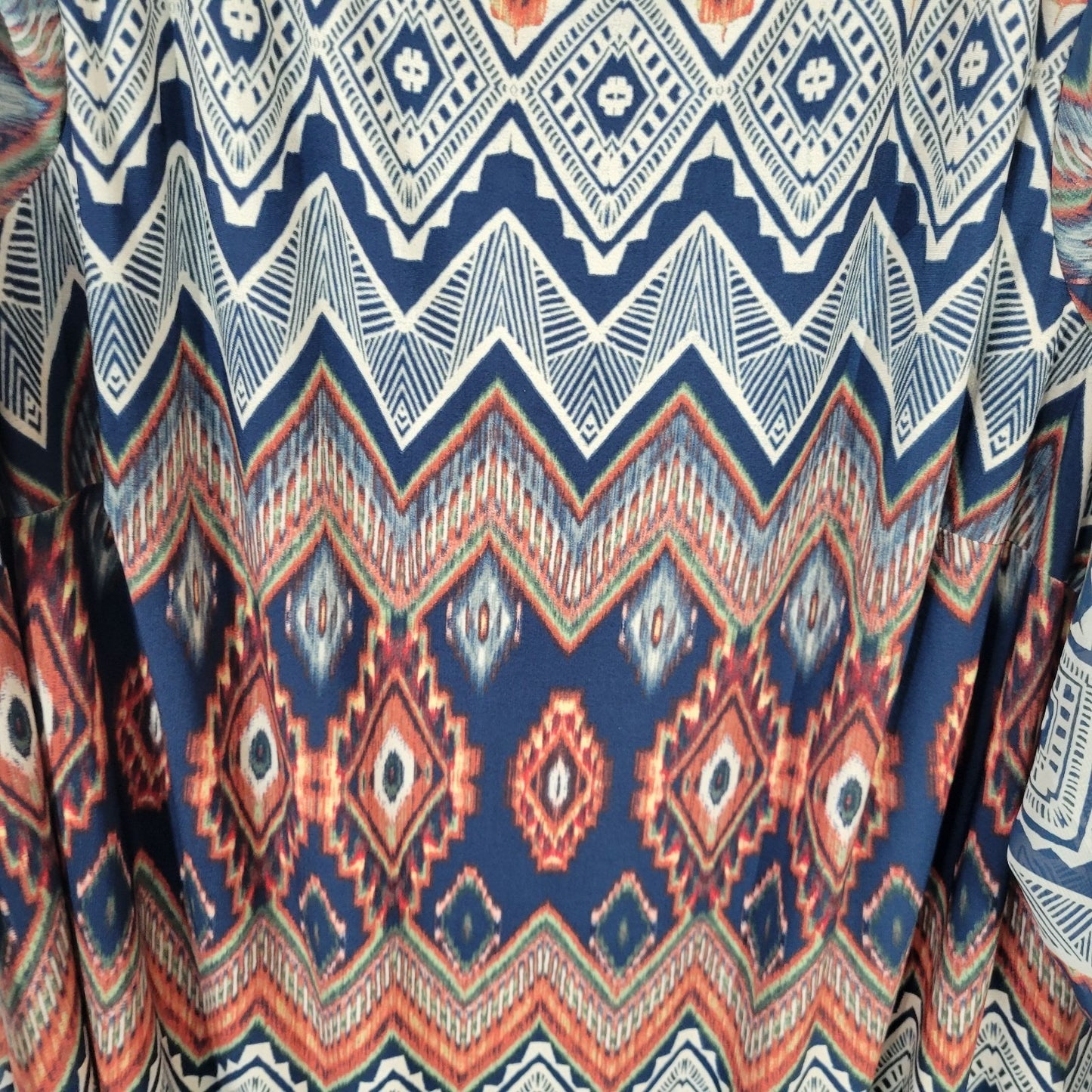 R&K Womens Dress 24W Plus 3/4 Sheer Chiffon Sleeve Blue Geometric Cold Shoulder