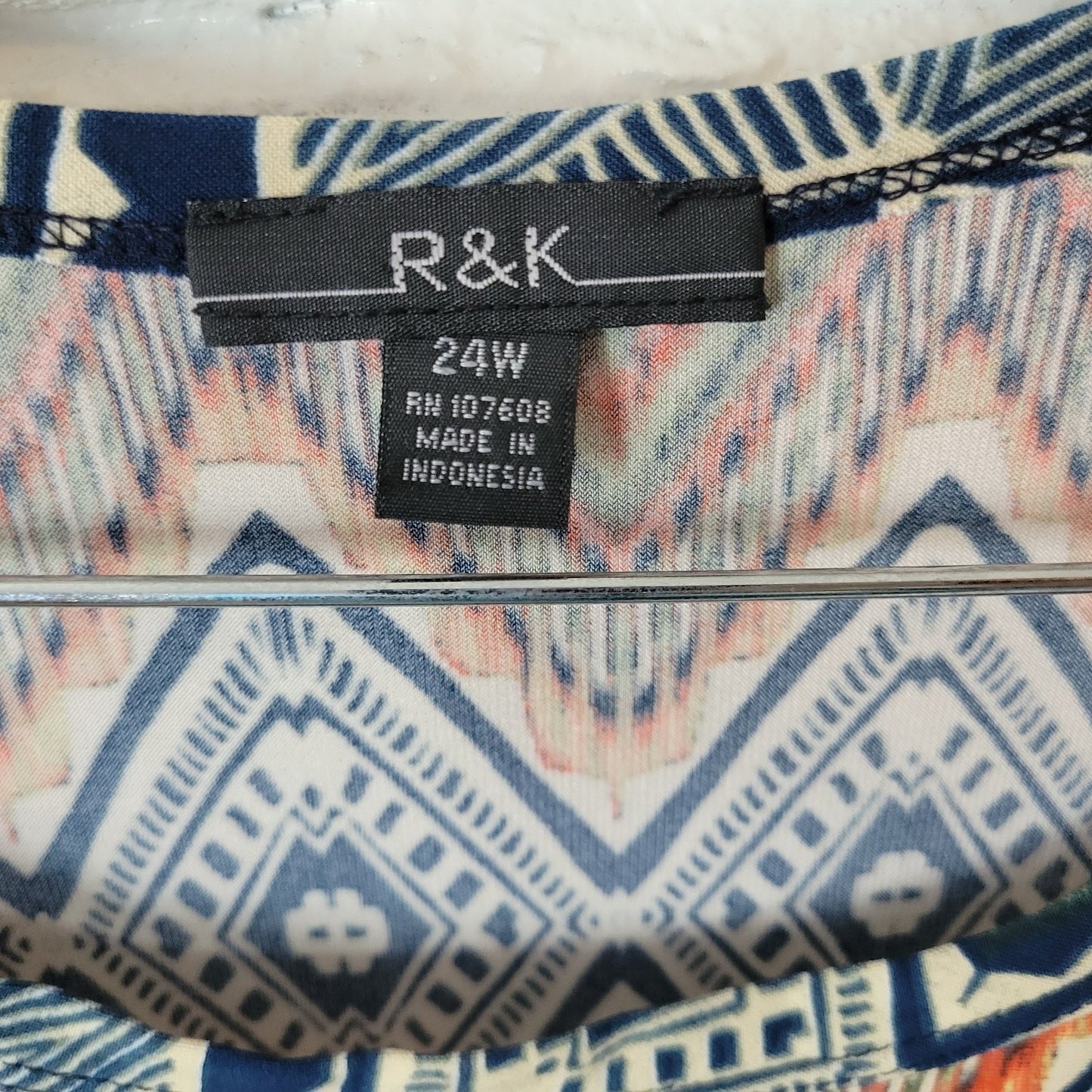 R&K Womens Dress 24W Plus 3/4 Sheer Chiffon Sleeve Blue Geometric Cold Shoulder