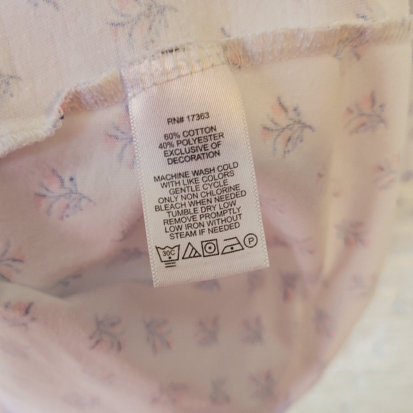 Aria Womens Pajama Top 3X Plus 3/4 Sleeve Blue Pink Floral Lightweight Lace Trim