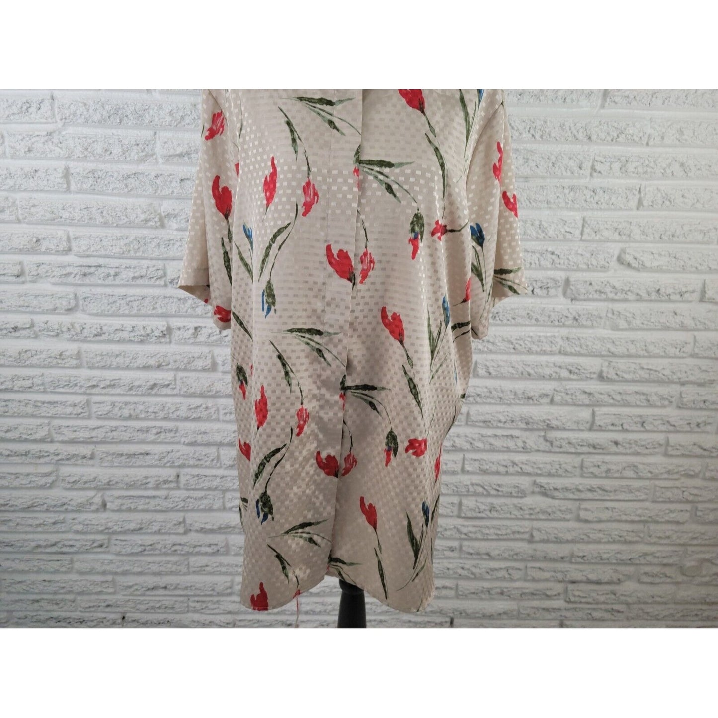 Maggie Barnes Womens Top 22W Button Up Beige Red Floral Career Casual Polyester
