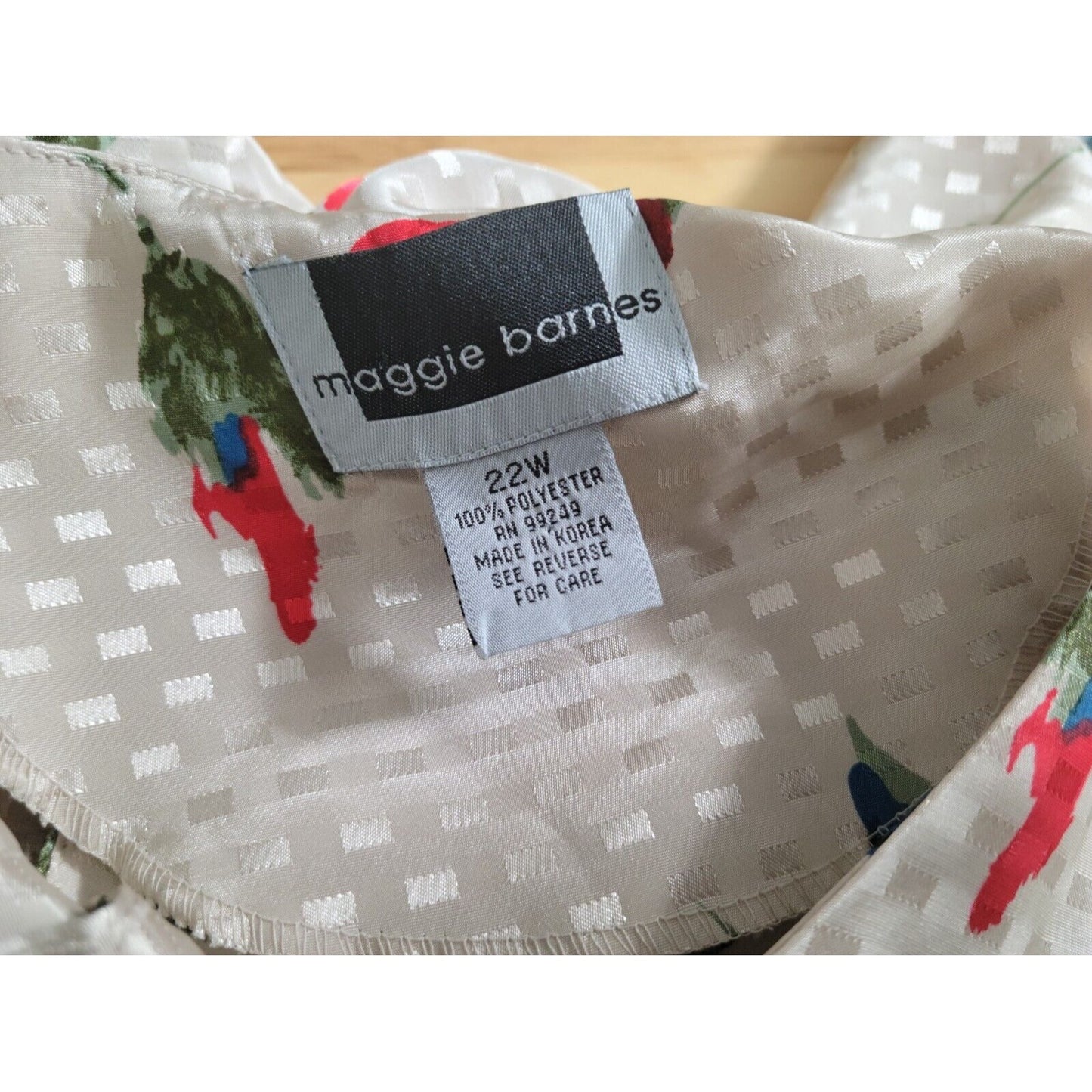 Maggie Barnes Womens Top 22W Button Up Beige Red Floral Career Casual Polyester