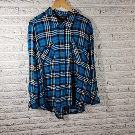 Lane Bryant Womens Top 24 Plus Long Sleeve Blue Plaid Soft Flannel Button Up