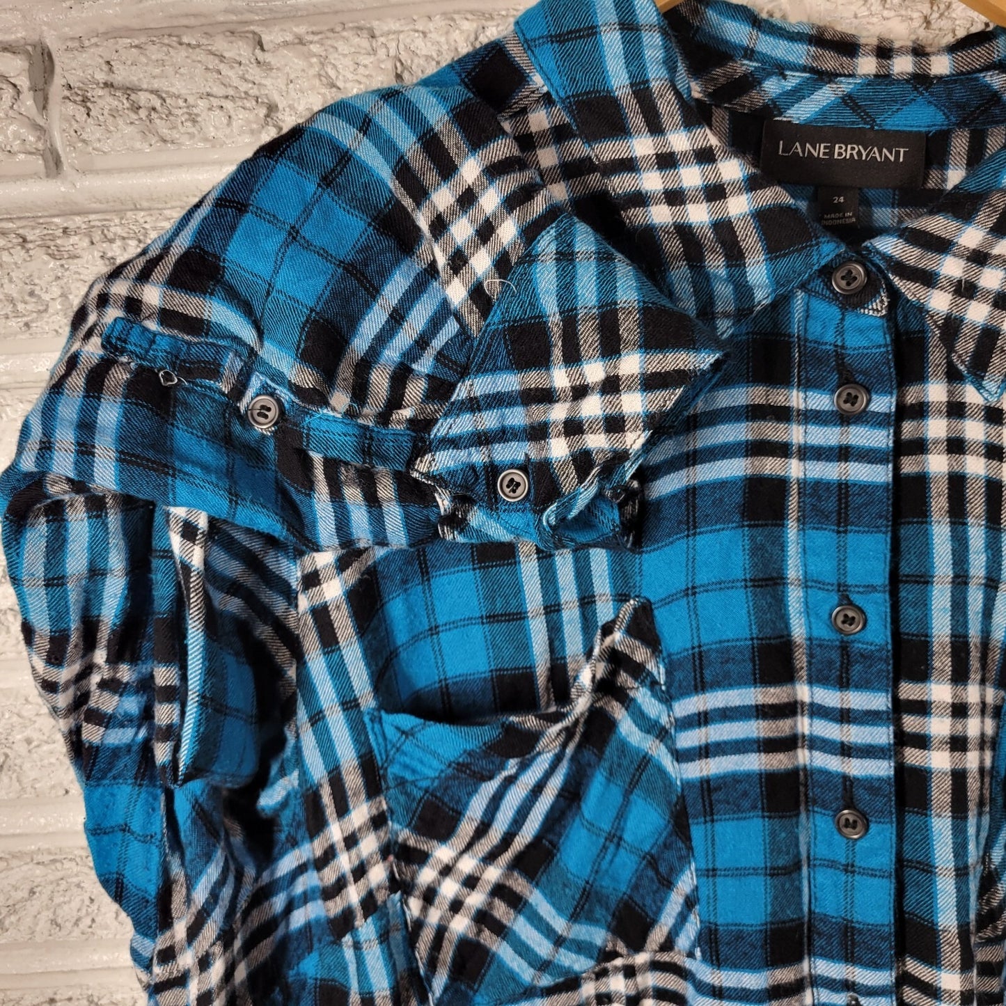Lane Bryant Womens Top 24 Plus Long Sleeve Blue Plaid Soft Flannel Button Up
