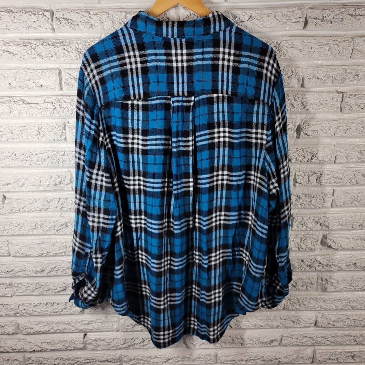 Lane Bryant Womens Top 24 Plus Long Sleeve Blue Plaid Soft Flannel Button Up