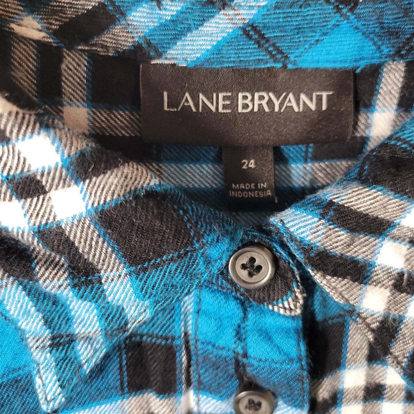 Lane Bryant Womens Top 24 Plus Long Sleeve Blue Plaid Soft Flannel Button Up