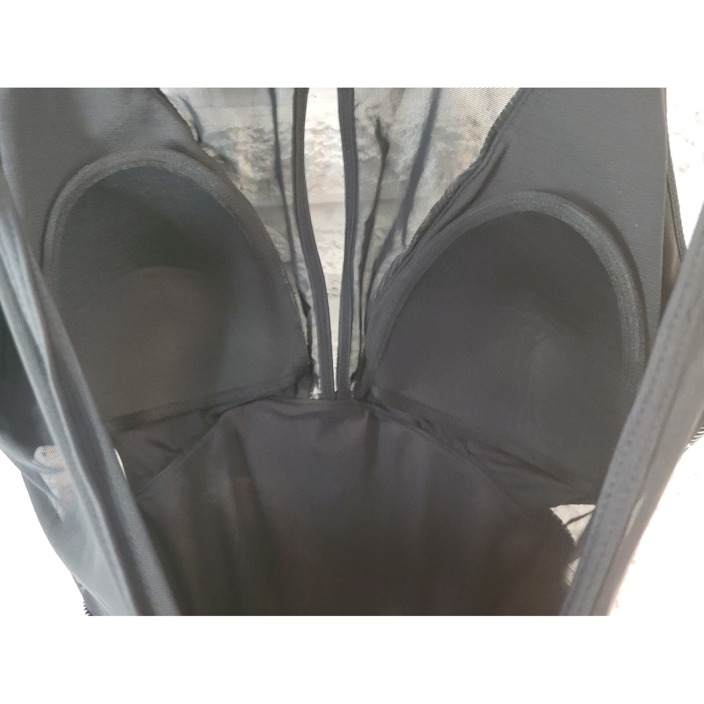 Time Tru Womens Swimsuit XL One Piece Black White Floral Bra Mesh Plunge Neck