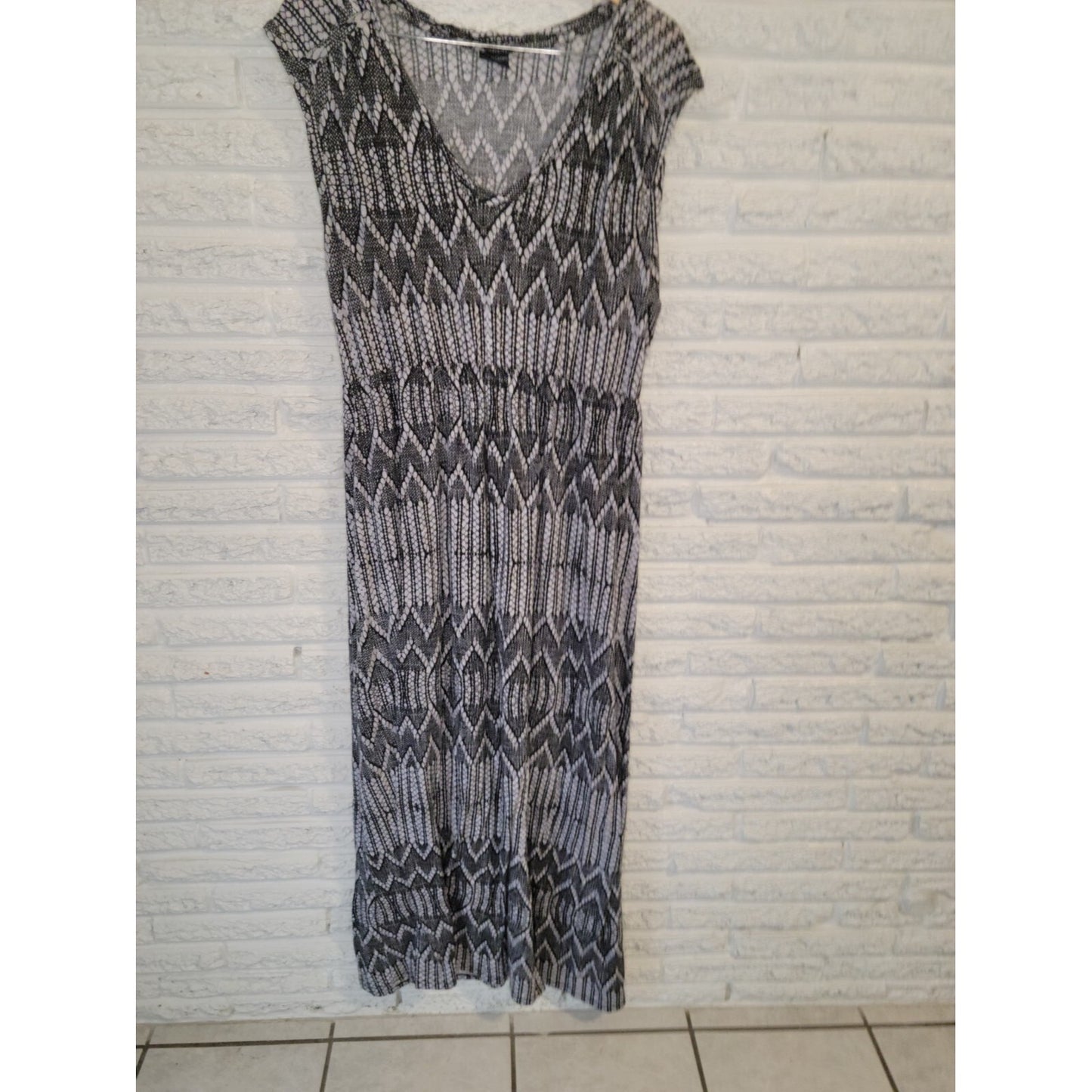 Faded Glory Women's XL Black Geometric Sheath Maxi Dress Sleeveless Round Neck